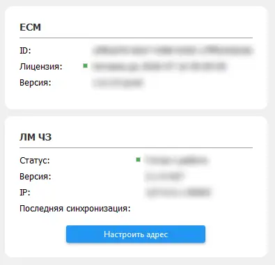 Настройка адреса ЛМ ЧЗ в ЕСМ